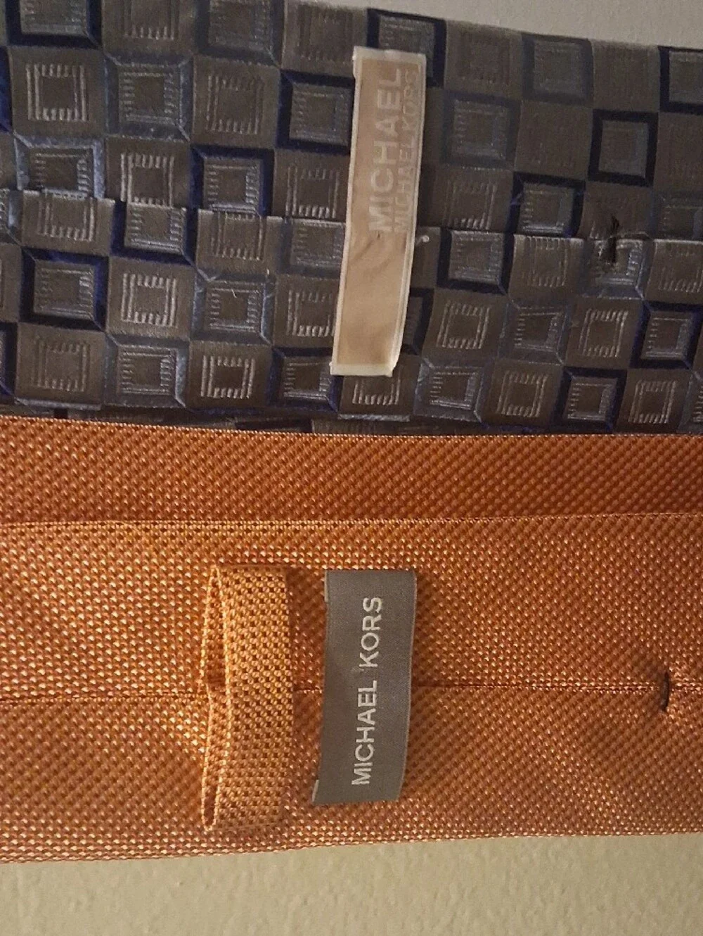Michael Kors Orange Textured Tie and Gray Geometric Silk Tie